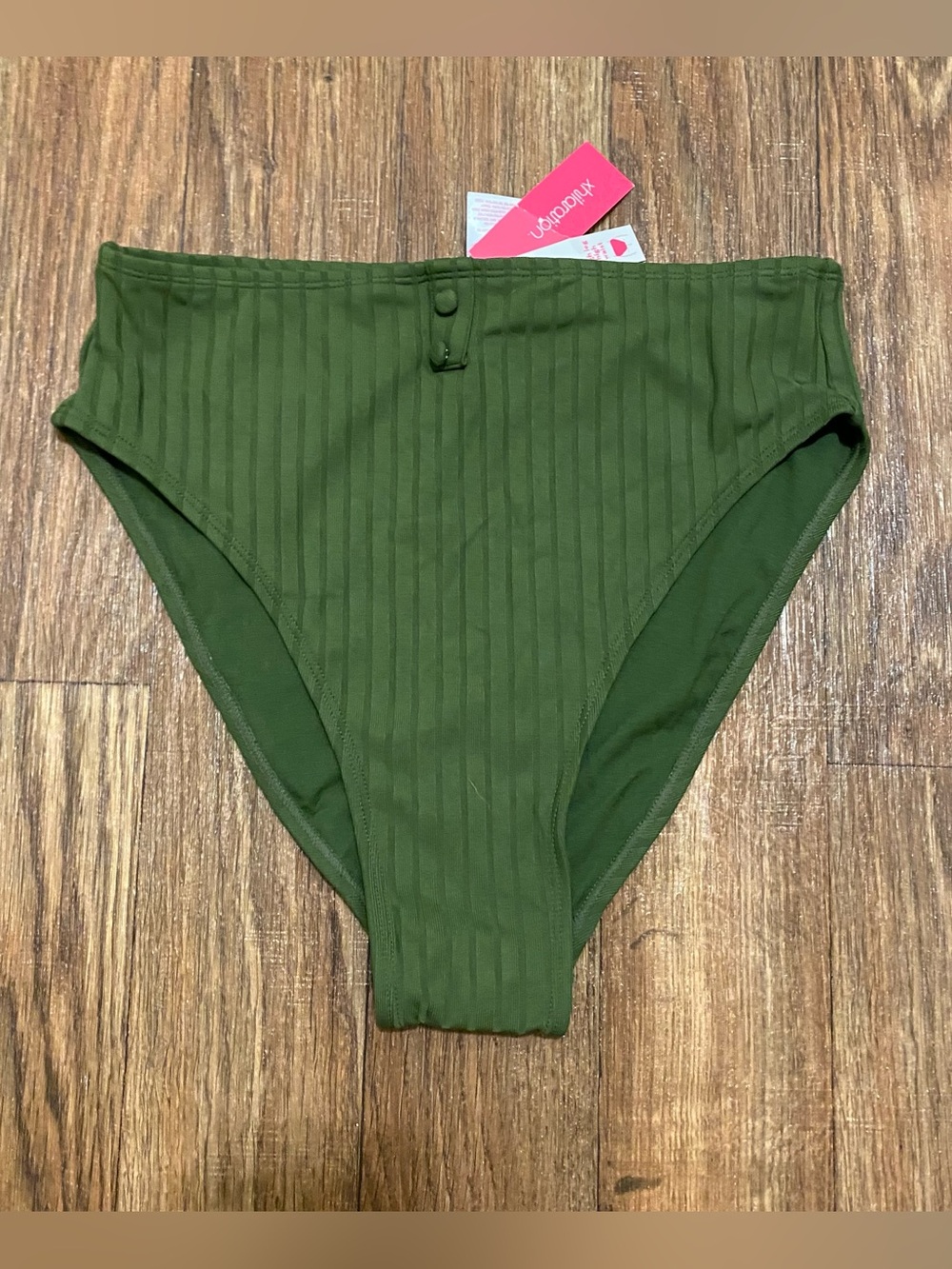 Xhilaration Womens L Large 30” 32” Swim Suit Bikini Bottoms Green Ribbed NWT New